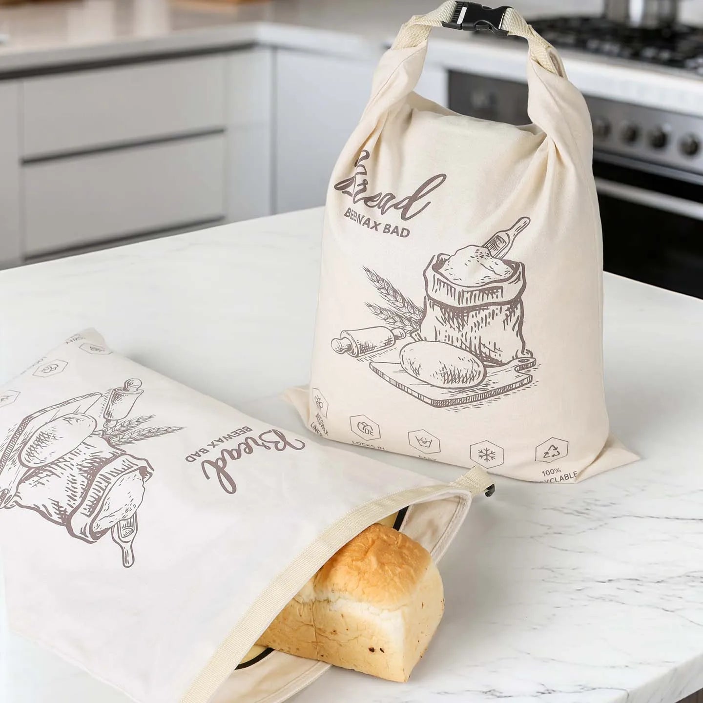 Snap-on zipper beeswax bread bag reusable food-grade sandwich beeswax bread bag