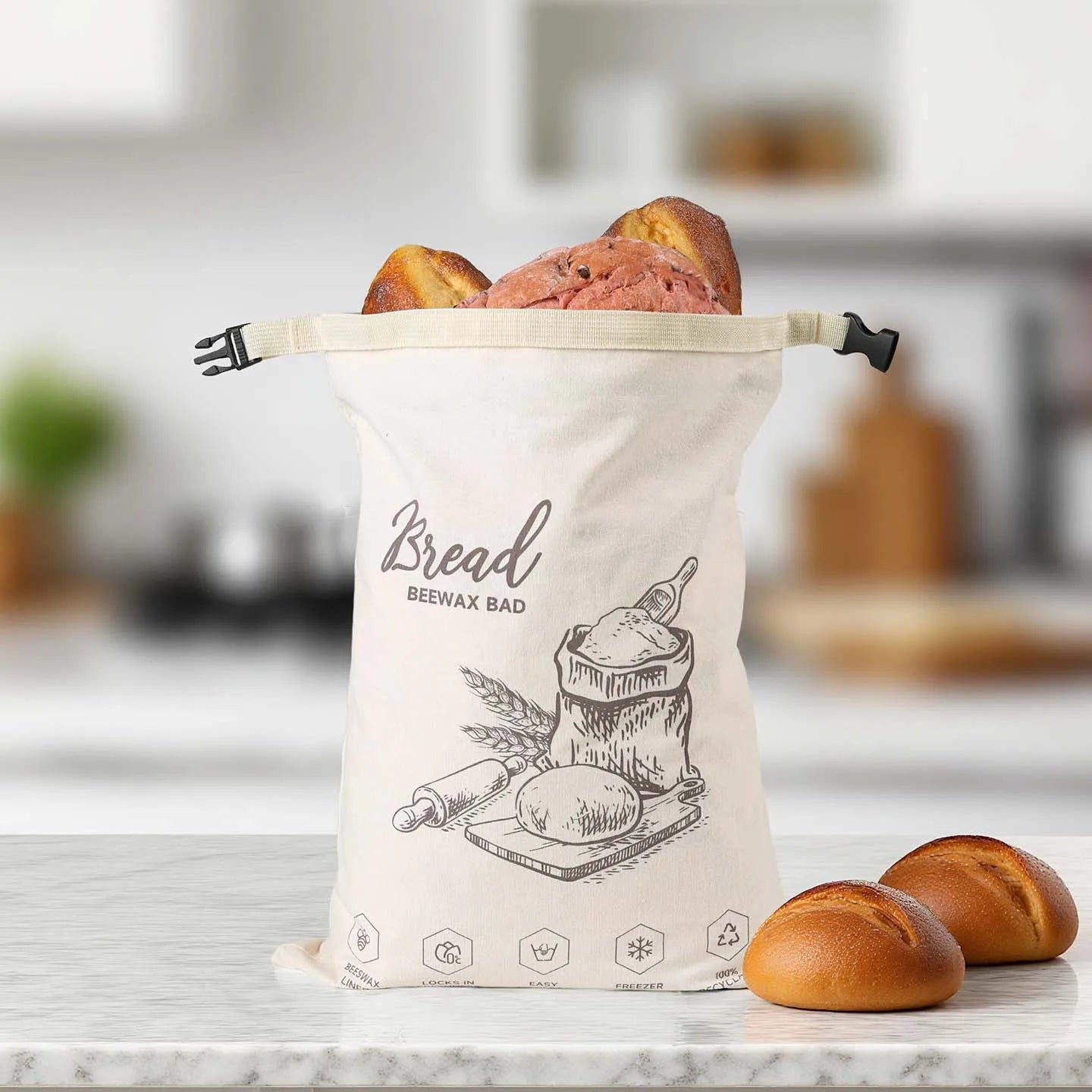 Snap-on zipper beeswax bread bag reusable food-grade sandwich beeswax bread bag