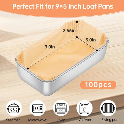 100 Pcs Loaf Pan Liners for Baking Bread 9x5 Inch, Non-Stick Parchment Paper